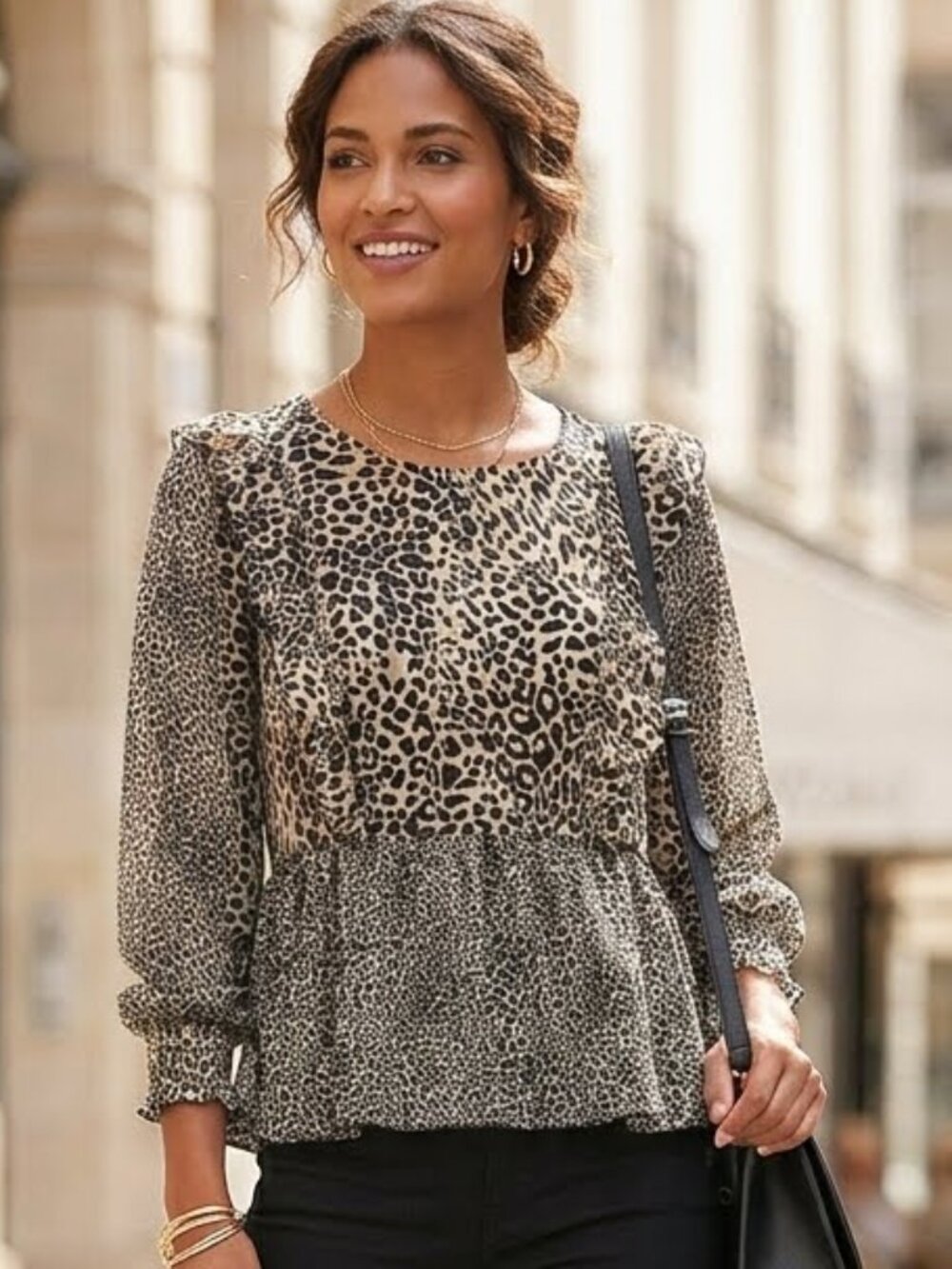 VERSONA Leopard Print Babydoll Blouse